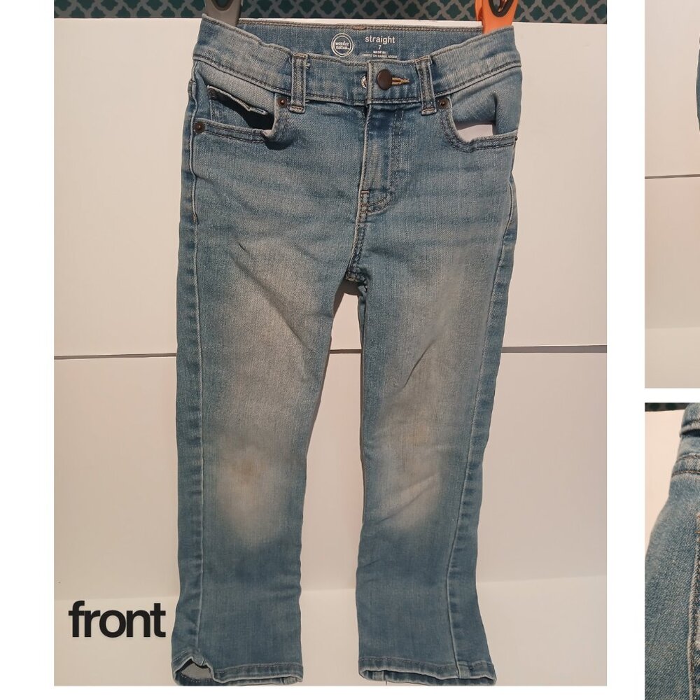 Wonder Nation Boys Straight Jeans Size 7 Light Wash Denim Adjustable Waist